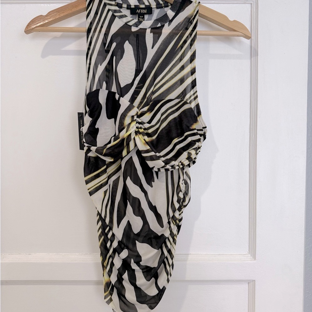 AFRM Black and White Twist-Front Tank Top